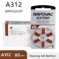 60Pcs Hearing Aid Batteries Rayovac Extra A312 312A 312 P312 PR41 High Performance Zinc Air Battery 
