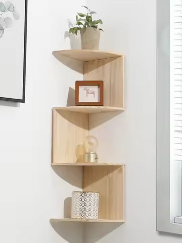 2/4-tier Wall Shelf Pvc Wooden Floating Shelves Corner Storage Rack Bookshelf Kitchen Organizers Bed