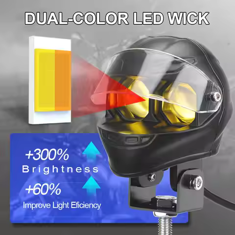20W Motorcycle Helmet Style LED Spotlight Dual Color Headlight Hi-Lo Beam Running Light Scooter ATV