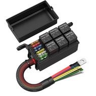 กล่องรีเลย์ 12V 6 ช่อง พร้อมฟิวส์ กล่องรีเลย์กันน้ำแบบมีสายไฟ 12 AWG  6 ช่องเสียบฟิวส์ ATC/ATO สำหรั