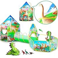 3PC Dinosaur Tent for Girls with Kids Ball Pit, Kids Play Tents and Crawl Tunnel for Toddlers, Pink Pop Up Playhouse Toys for Baby Indoor&amp; Outdoor Tent Games, Birthday Kid’s Gifts