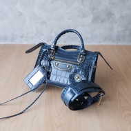 bag Balenciaga tas City Edge Mini Croco Embossed Blue/Navy Ghw