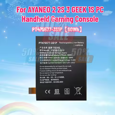 11.55V 60Wh PT476577-3S1P Battery for Ayaneo 2/2s/3 GEEK 1S Pocket Air 1S/Pro Slide Handheld Gamepad