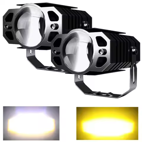 Motorcycle LED Spotlights Headlamp Car Headlight Bulbs Auto Lamp Projector Lens Dual Color Spot Fog 