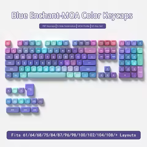 Blue Enchant Keycaps 121 Keys PBT Keycap MOA Profile DYE-SUB For MX Switch Wooting Mechanical Keyboa