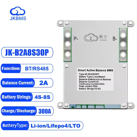 JK SMART BMS JK-B2A8S30P 2A Active Balance for Lifepo4 Battery 4S 5S 6S 7S 8S 300A 48V 60V BT Li-Ion