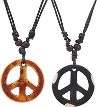 Vintage Adjustable Love Peace Sign Pendant Necklace Braided Rope Resin Weave for Women Men Halloween Party 60s 70s Hippie Costume Jewelry