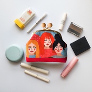 Medium Kiss Clasp Make-up Pouch / Handmade Kiss Lock Pouch | Red Faces