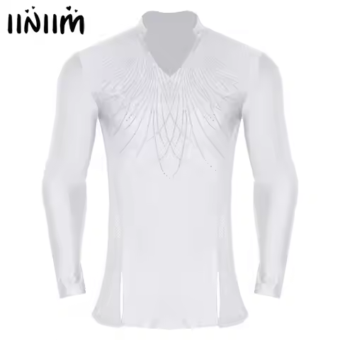 Mens Gymnastics Latin Ballet Dance Performance Costume Glittery Rhinestones Split Chacha Tango Ballr