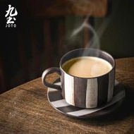 正品 日式手工粗陶咖啡杯碟套裝復古條紋大馬克杯簡約下午茶杯水杯家用馬克杯大容量 馬克杯 500cc 馬克杯客製化 馬克杯