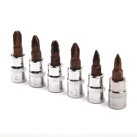 6pcs 1/4 Inch Drive Cross Socket Bit Set PH1 PH2 PH3 PZ1 PZ2 PZ3 Screwdriver Bits Chrome Vanadium St