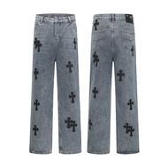 UQZL Chrome Hearts Four Seasons Cross Embroidered Leather Jeans Couple Style