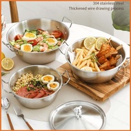 HS 304 Thickened Stainless Steel Double Handle Pot Multi Purpose Noodle Soup Salad Fry Bowl Portable