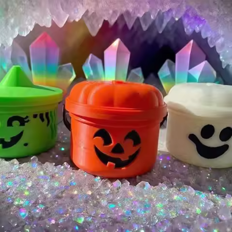 1PC Mini Halloween Nostalgia Bucket with Handle Halloween Candy Jar Basket Pumpkin Bucket Little Hal
