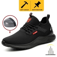2024 Men Safety Shoes Steel Toe Anti-puncture  Lightweight Breathable Safety Boots in black J9SX K1G