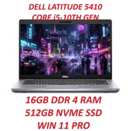 DELL LATITUDE 5410/ CORE i5/10TH GEN CPU/16GB RAM/512GB SSD/INTEL GRAPHIC/WIN 11 PRO/ FREE BAG/
