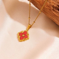 Yuki Của Cổ Điển Sang Trọng 4 Lá Mặt dây chuyền hoa Bộ trang sức Cho Phụ Nữ bằng thép không gỉ thời