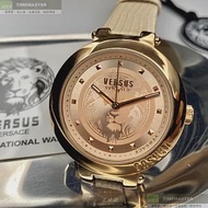 VERSUS VERSACE凡賽斯精品錶,編號：VV00317,36mm圓形玫瑰金精鋼錶殼玫瑰金色錶盤真皮皮革米黃色錶帶