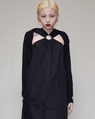 南瓜Vintage。LANVIN en Bleu 黑色 針織 袖透 開襟衫