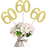 10-Pack Double Sided Glitter 60th Birthday Centerpiece Anniversary Centerpiece Sticks, Number 60 Tab
