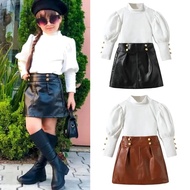 HAZEL GIRL SET Setelan Anak Perempuan Baju Anak Import impor Korean Style Baju Rajut Knit Rok Kulit 