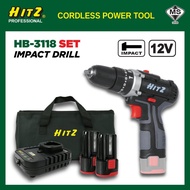 HITZ 12V HB-3118 Cordless Impact Drill With 2 x 2.0ah Battery & 1 Charger