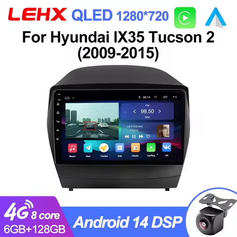 LEHX Car Radio Multimedia Video Player Android 14 2 din CarPlay Auto DVD For Hyundai Tucson 2 LM Ix3