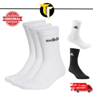 Adidas 100% Original Cushioned Sportswear Crew High Socks Black White / Shoes Stoking / Stokin Kasut