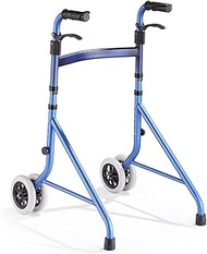 Lightweight Folding Rollator Walker Aid Adjustable Height Walking Stick with Wheel for The Elderly Adult Seniors Disabled Handrails Crutches (Blue) (Blue) Anniversary