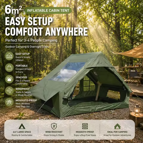 Inflatable Camping Tent,6 Person Glamping Inflatable Tent, Quick Setup Blow up Tent with Pump,Inflat