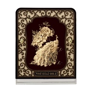 PEACOCK AND PEONY - MEDIUM TABLE TOP - 24kt Gold Foiled artwork - Size: 8cm X 10cm - Gift Item