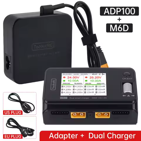 In Stock ToolkitRC M6D 15A x 2 DC Dual-channel Output 1-6s Charger Discharger and ADP100 100w 20v 5A