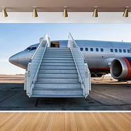 Airplane Backdrop 7x5FT Passenger Aircraft with Boarding Steps at The Airport Apron Photography Back