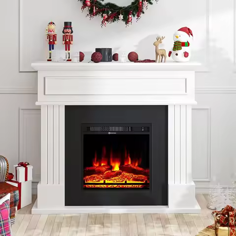 Electric Fireplace with Mantel, Fireplace TV Stand with 18’’ Electric Fireplace Heater, 3D Realistic