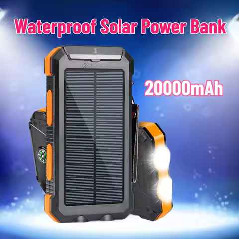 20000mAh Waterproof Solar Power Bank Portable Charging PowerBank USB PoverBank External Battery Char