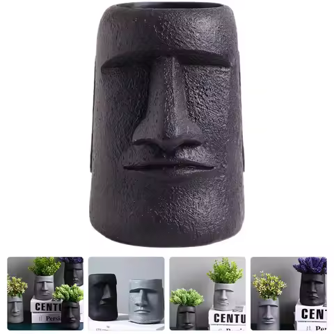 Plants Decor Flowerpot Succulent Bowl Moai Planter Face Flower Vase Resin Moai Flower Pot Succulent 