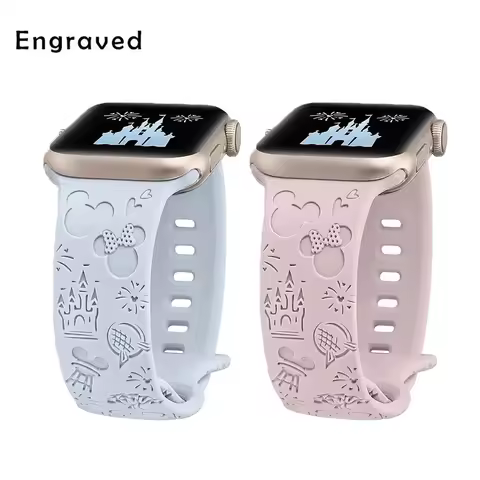 Silicone Bracelet For Mickey Disney Engraved Floral For Apple Watch Band 46mm 42mm 44mm 40mm 38mm Cu