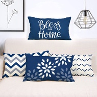 [Single Side] 1 Piece Linen Pillow Case 30x50cm/ 40x60cm/ 60x80cm Blue Geometric "Bless Our Home" Decorative Pillow Covers Cushion Cover for Couch Livingroom Sofa Bedroom Car
