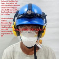 Helmet Climbing Set / Helmet Climb Set / Helm Climb Set Earmuff  Dan Headlamp / Senter Kepala