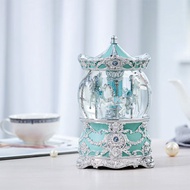 蒂芬妮藍 旋轉木馬(燈光)水晶球音樂盒 生日情人告白結婚聖誕禮物