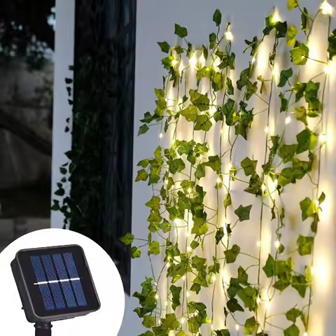 Green Leaf String Lights Solar LED Rattan Ivy Vine Fairy Lights For Garden Party Wedding Terrace Cam