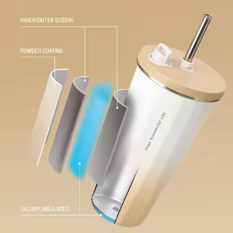 TYESO Vacuum Insulated Straw Tumbler Stainless Steel 470ml/600ml Multicolored Toughness BPA Free Por