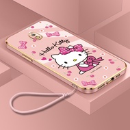 Casing Samsung Galaxy J7 Pro J7 2017 J7 Prime J2 Prime J4 Plus J6 Plus 2018 Ultra-thin plating Square Cute Cartoon Hello kitty Silicone Phone cover Case With Lanyard