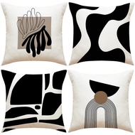 <COD> Black White Geometry Pattern Pillow Case Sarung Bantal Sofa 40x40/45x45/50x50/60x60cm Linen Cu