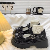 Doll shoes with ruffles, soft patent leather, 5cm serrated high sole (TIM01)