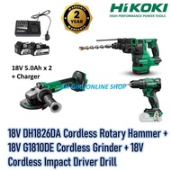 HIKOKI 18V DH1826DA Cordless Rotary Hammer + 18V G1810DE Cordless Grinder + 18V Cordless Impact Driv