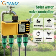 YAGO Solar Powered Water Timer 4-Zone Irrigation Controller Rain Sensor USB Charging Automatic Water