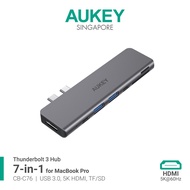 Aukey CB-C76 7-Port 100W Hub w Thunderbolt 3, USB C, USB 3 Data Port, HDMI Port, SD & micro SD slot 