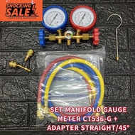 SET MANIFOLD GAUGE GAS METER CT-536G WITH 3PCS HOSE WIRE TO CHECK PSI BAR PRESSURE + R22 TO R410A AD