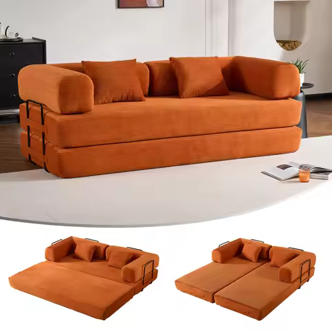 79" Folding Sofa Bed, Corduroy Sleeper Couch with High Rebound Foam, Convertible Floor Sofa for Livi